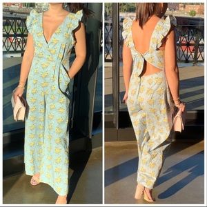 BLUE AND YELLOW FLOWER JUMPSUIT NEW YORK & COMPANY